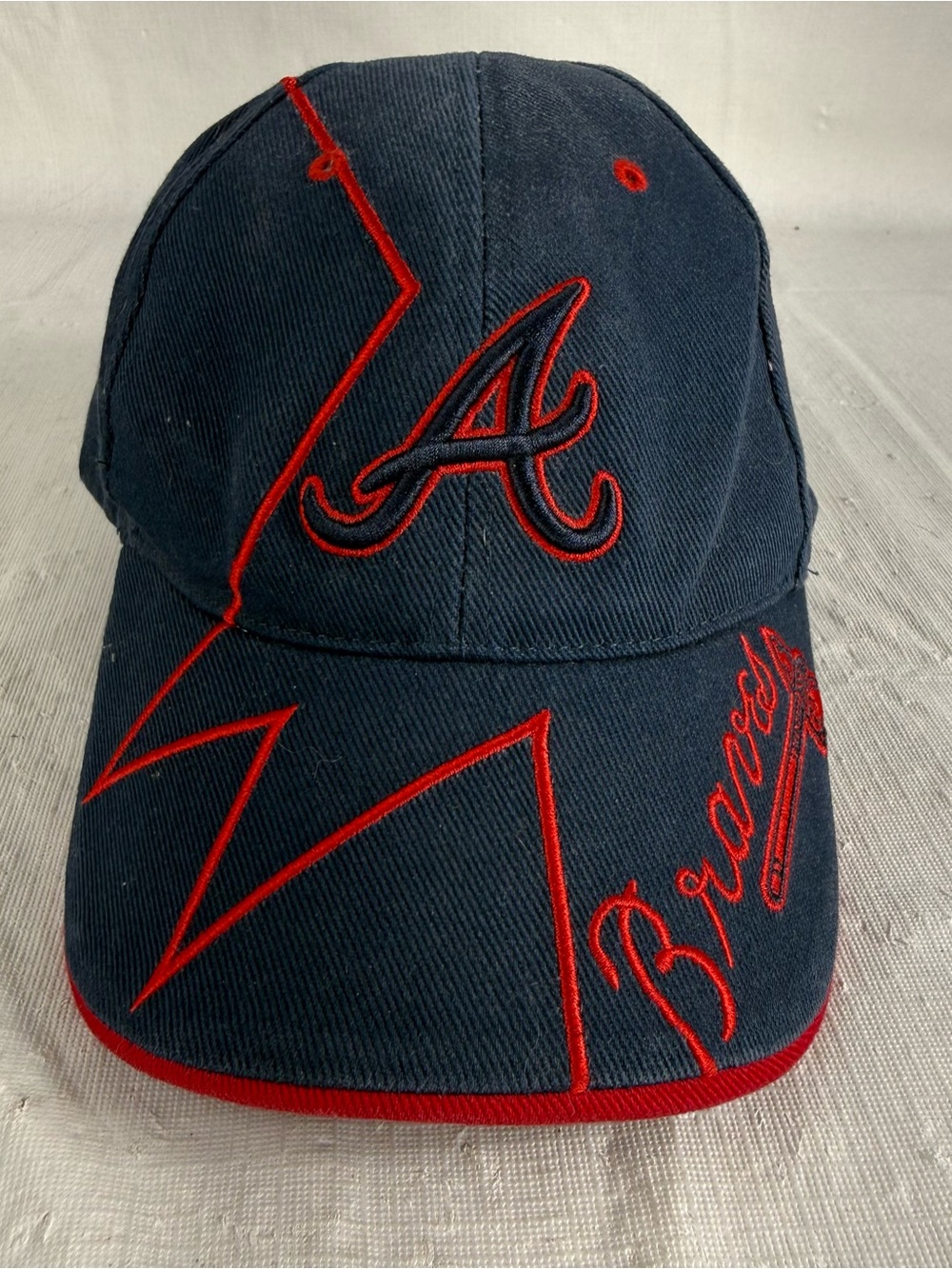 ATLANTA BRAVES 100% Cotton Hat Navy/Red Genuine Merchandise Strap back ONE SIZE